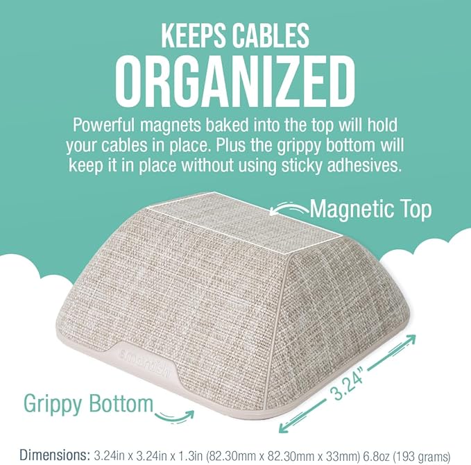 Smartish® Magnetic Cord Holder - Cable Wrangler Organizer with Magnet Clips for Charger Management on Desktop, Nightstand, or Side Table for All Cables, USB-C, Lightning Cables - Lightly Toasted Beige