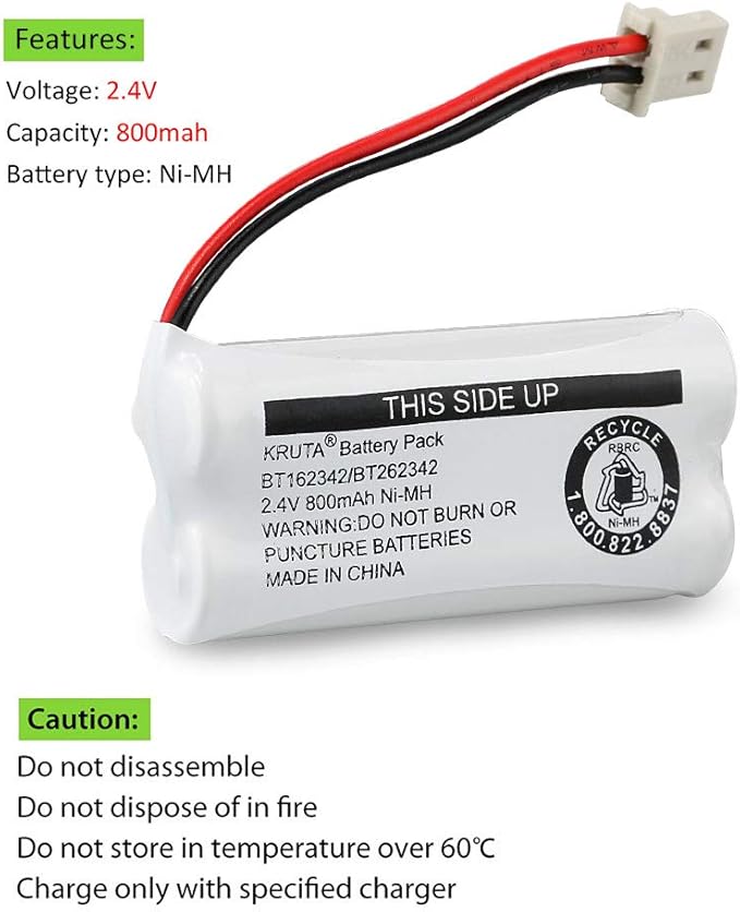 Kruta BT162342 BT262342 Cordless Phone Batteries Compatible with BT183342 BT283342 BT166342 BT266342 VTech CS6114 CS6419 CS6719 at&T EL52300 CL80111 Handset Telephone (Pack 6)