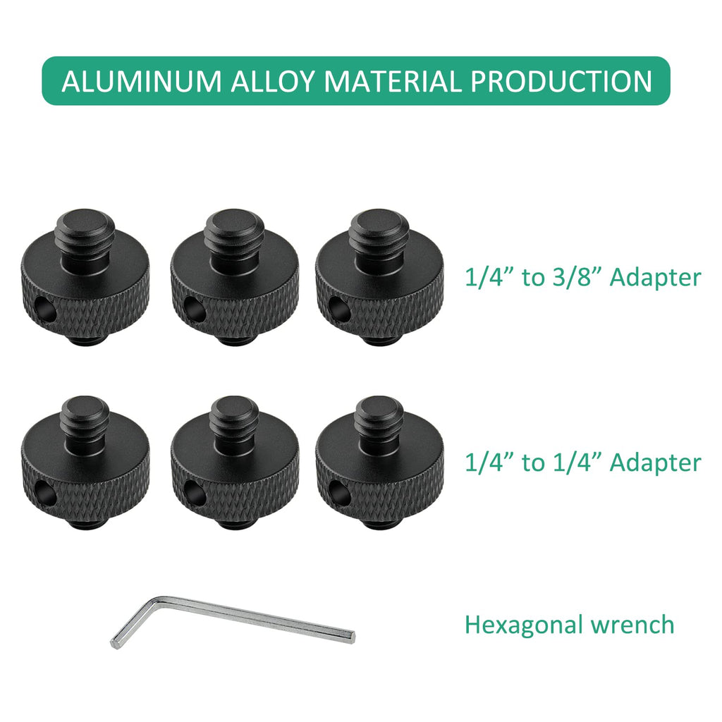Rigych Camera Mount Screw 1/4" Male to 1/4" Male & 1/4" to 3/8" Tripod Screw Adapter with Hole 7 Pcs Set for Camera Tripod Mount Light Stand DSLR Equipped with Hex-L Key (Black)