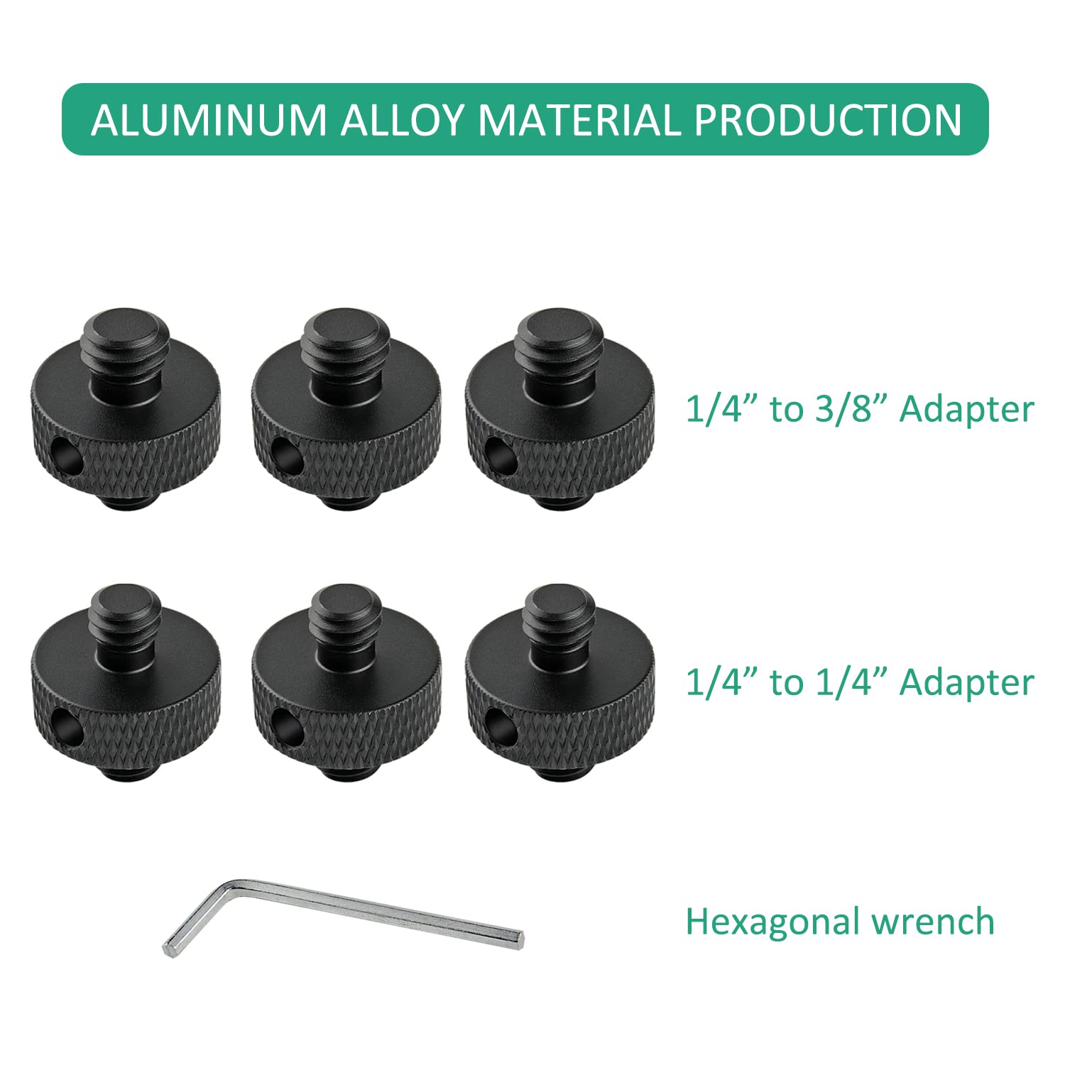 Rigych Camera Mount Screw 1/4" Male to 1/4" Male & 1/4" to 3/8" Tripod Screw Adapter with Hole 7 Pcs Set for Camera Tripod Mount Light Stand DSLR Equipped with Hex-L Key (Black)