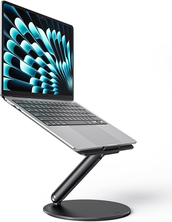 LULULOOK Laptop Stand for Desk, Full Aluminum Computer Stand, 360 Rotating Adjustable Laptop Riser, Foldable MacBook Holder Compatible with MacBook Pro/Air, Dell, HP, and 10-17inch Laptops (Black)