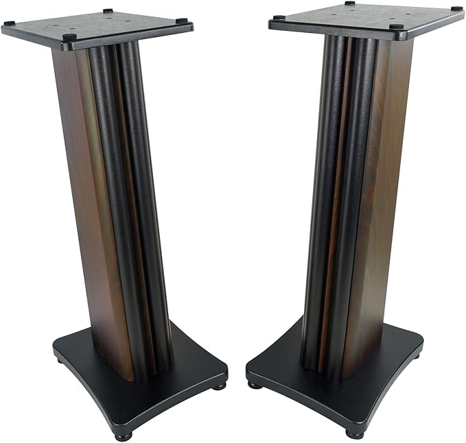 Rockville SS28D Premium 28" Dark Wood Speaker Stands, Solid MDF, Dual Top Plates, 100Lb Capacity, Stable Base for Home Theater & Hi-Fi Audio