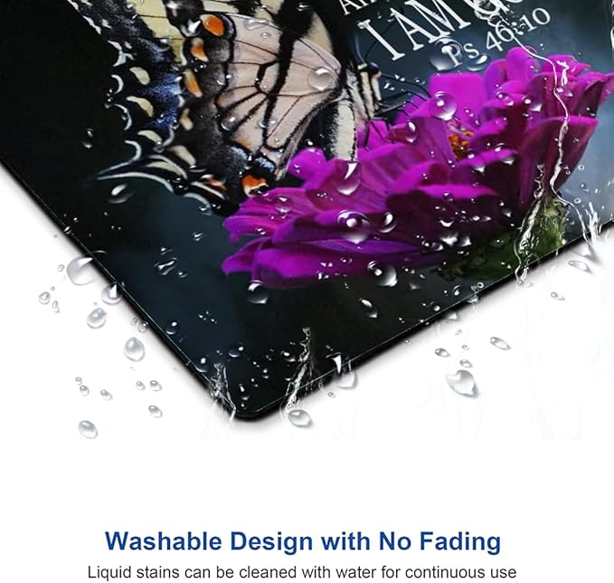 Hokafenle Mouse Pad, Butterfly Mouse Pad with Inspirational Quote Design, Square Waterproof Cloth Mouse Mat Non-Slip Rubber Base Computer MousePads for Office Laptop, Psalm 46:10