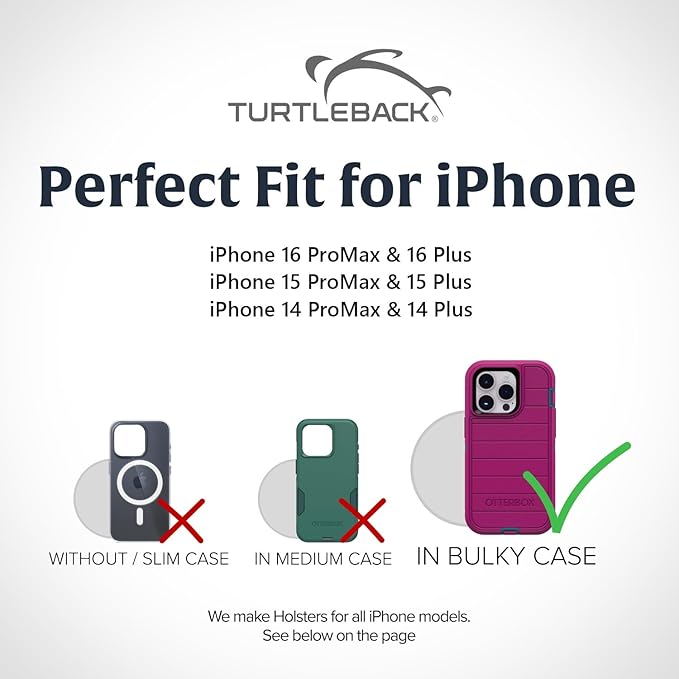 Turtleback Belt Clip for iPhone 16 Pro Max, 15 Pro Max, 14 Pro Max -Large- Fits w/Defender Bulky Style Cases, Premium Black Nylon, Horizontal Belt Holder, Magnetic Closure HD Rotating Belt Clip