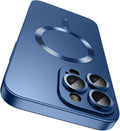 Magnetic for iPhone 16 Pro Case [Compatible with MagSafe][Built-in Camera Lens Protector] Slim Soft Silicone Bumper Shockproof Metallic Luster Phone Case (Blue)