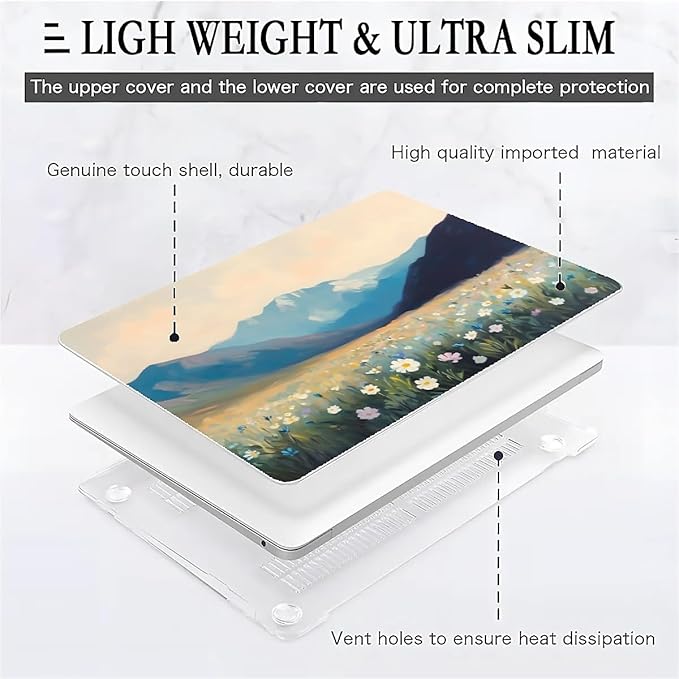 Compatible with MacBook Air 13.3 13.6 Inch Case 2022 2021 2020 2019 Plastic Hard Shell Case Cover,13.3 Air (A1932/A2179/A2337), Wildflowers and Mountains