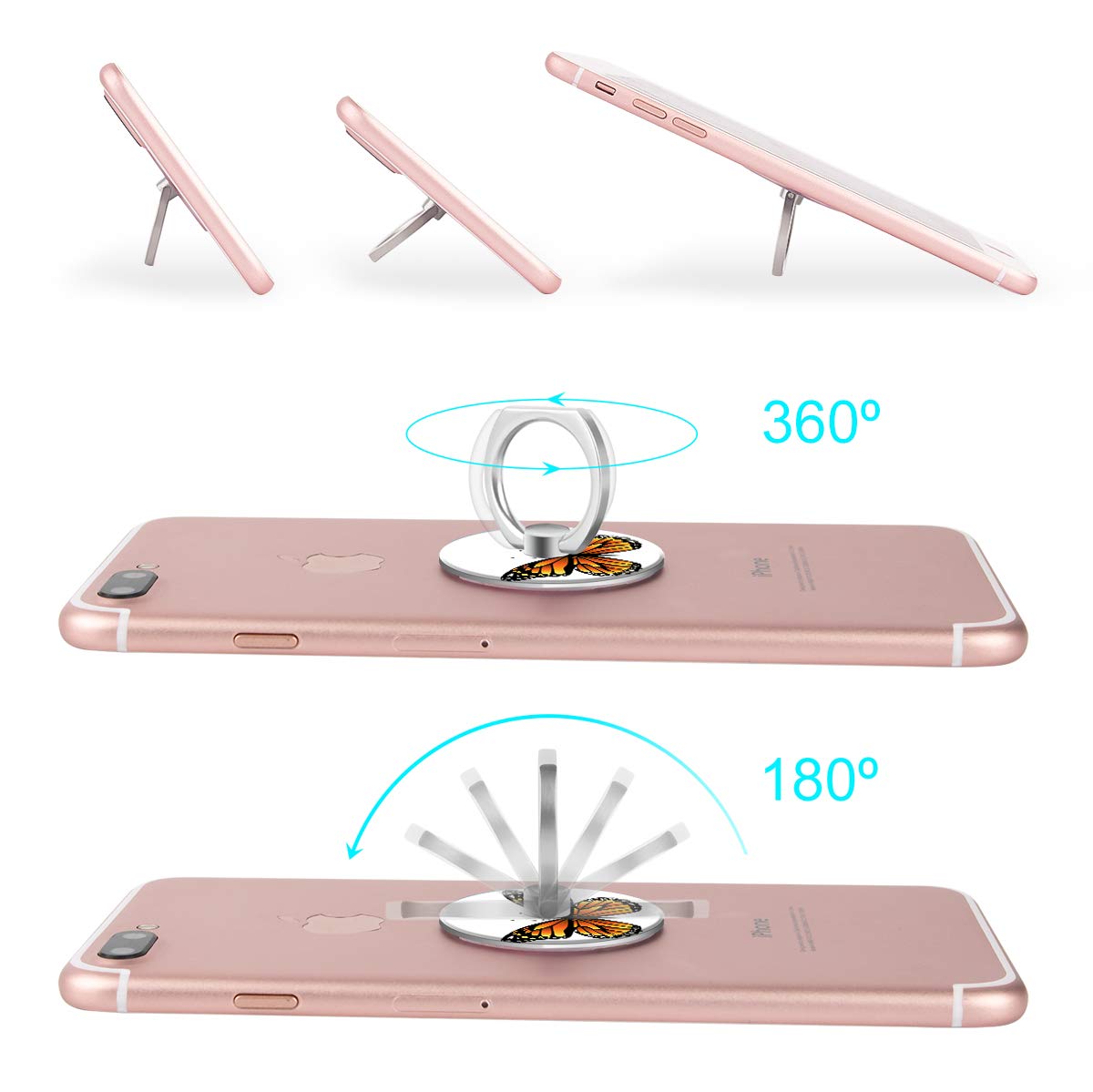 Bonoma Cell Phone Ring Holder,3-Pack 360 Degree Rotating Butterfly