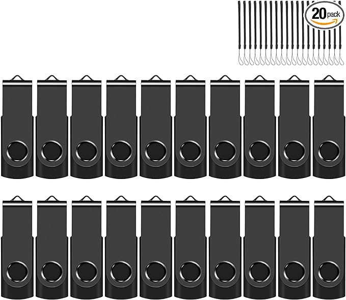 EASTBULL 8GB USB Flash Drive Bulk Thumb Drives 20 Pack with Lanyards USB 2.0 8GB Memory Sticks Zip Drive Pen Drive for Storage and Backup Black 20PCS