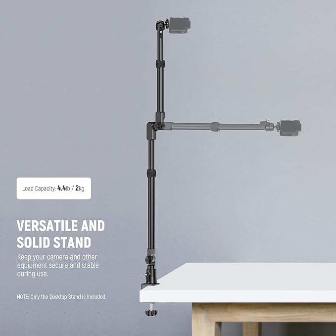 NEEWER 45.5" Overhead Camera Desk Stand, Aluminum 4 Section Magic Mic Boom Arm with C Clamp Mount Phone Holder, for Webcam LED Light Microphone Streaming Zoom Video Recording, Max Load 4.41lb, DS023