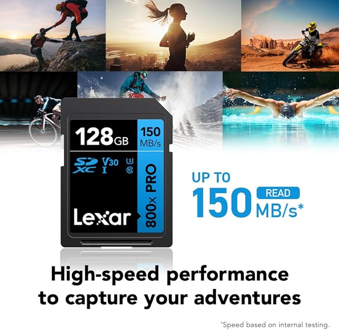 Lexar 128GB High-Performance 800x PRO SD Card, UHS-I, C10, U3, V30, 4K, Up to 150MB/s Read SDXC Memory Card, for Point-and-Shoot & Mid-Range DSLR Cameras, HD Camcorders (LSD0800P128G-BNNNU)