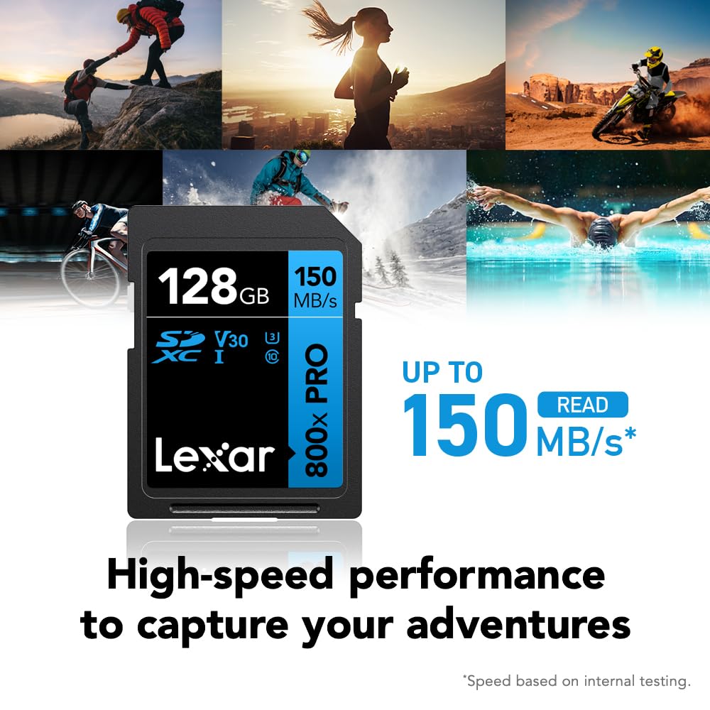 Lexar 128GB 800x PRO SD Memory Card, 150MB/s Read, 4K, V30, U3, UHS-I