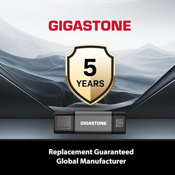 GIGASTONE 64GB Dual Flash Drive (2 Pack) Z40 USB 3.2 Gen 1, 2-in-1 Type-A & Type-C, 100MB/s Ultra Fast, Head Cap Design, Plug & Play for Smartphone/PC/Mac/TV/Car Audio, USB 2.0/3.0/3.1 Compatible