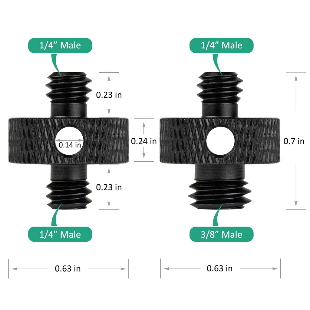 Rigych Camera Mount Screw 1/4" Male to 1/4" Male & 1/4" to 3/8" Tripod Screw Adapter with Hole 7 Pcs Set for Camera Tripod Mount Light Stand DSLR Equipped with Hex-L Key (Black)