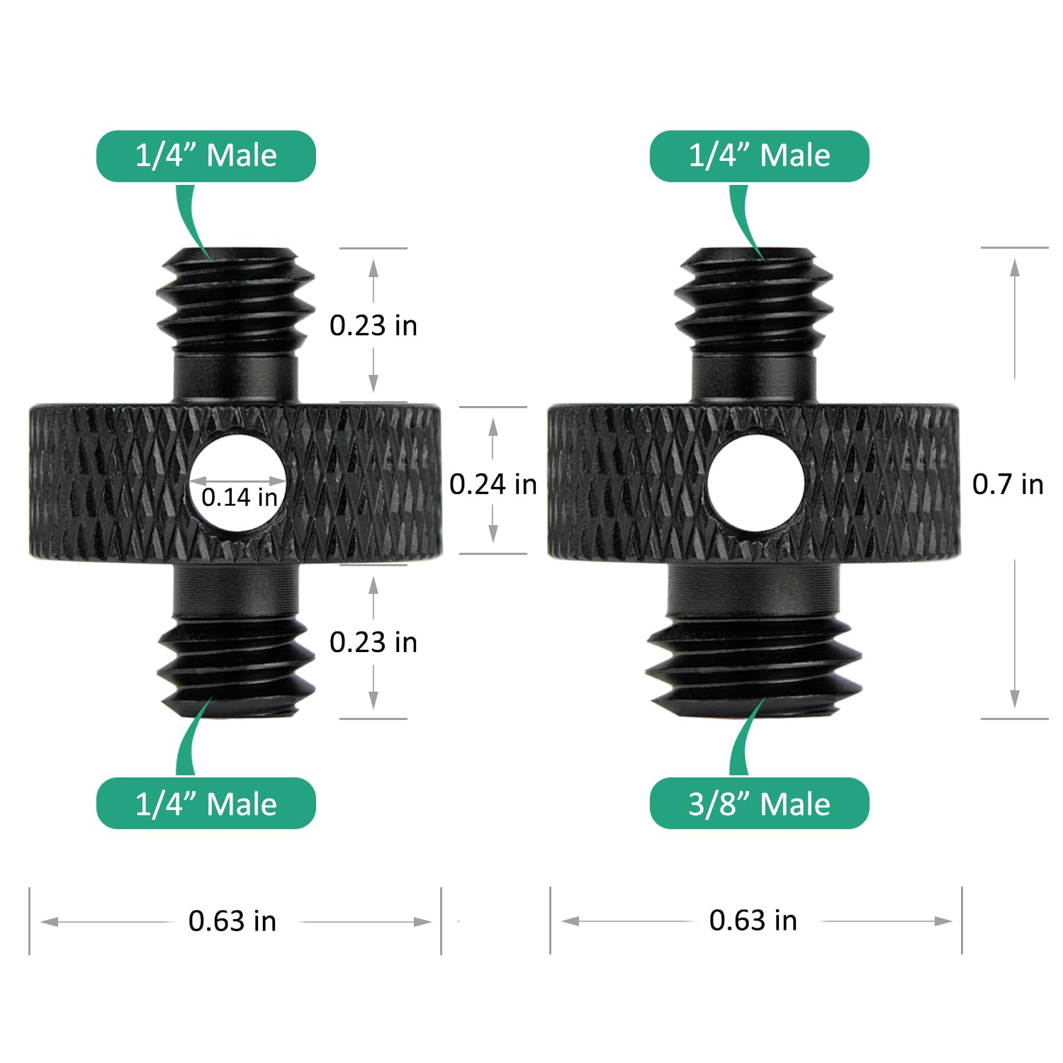 Rigych Camera Mount Screw 1/4" Male to 1/4" Male & 1/4" to 3/8" Tripod Screw Adapter with Hole 7 Pcs Set for Camera Tripod Mount Light Stand DSLR Equipped with Hex-L Key (Black)