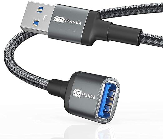 ITD ITANDA 3FT USB Extension Cable USB 3.0 Extension Cord Type A Male to Female 5Gbps Data Transfer for Keyboard, Mouse, PlayStation, Xbox, Flash Drive, Printer, Camera and More, Grey