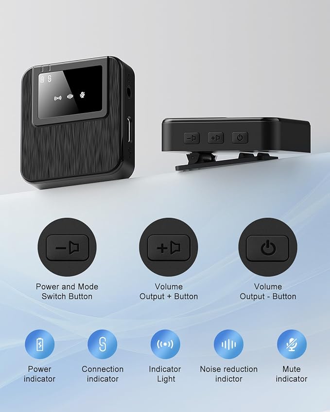 3-in-1 Mini Microphone for iPhone, Android, Camera - 328ft Long Range, 20H Battery Life, Wireless Microphones, Lapel Mic with AI Noise Reduction for Video Recording, YouTube, TikTok