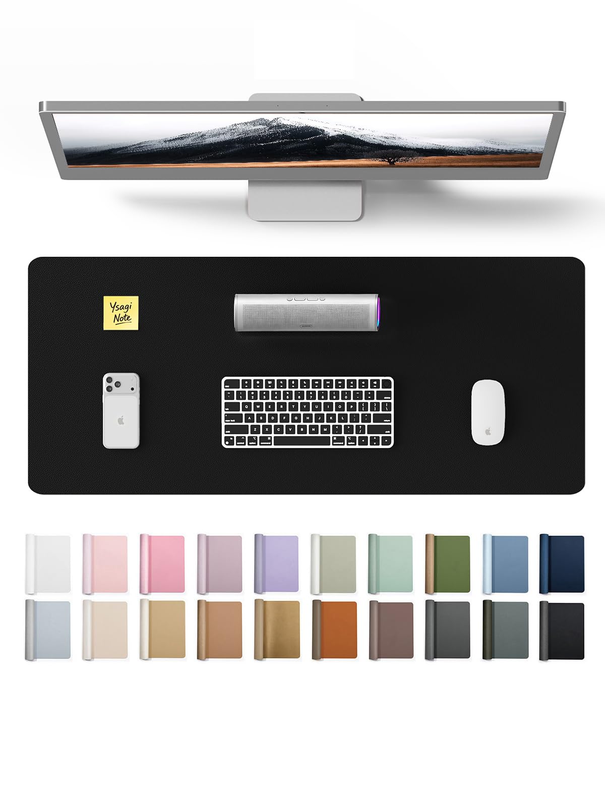 YSAGi Large Extended PU Leather Desk Pad Protector – Non-Slip Waterproof Desk Mat for Office & Home, Easy Clean Mouse Pad & Laptop Writing Blotter 35.4"x17" Black — 23.6" x 13.8"