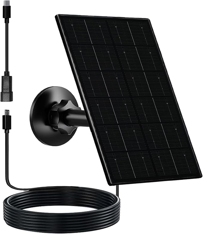 Zivif 4W Solar Panel for Security Camera, Solar Panel Charger with USB-C & Micro USB Ports, Compatible with Rechargeable Battery Camera, 360° Adjustable Mount