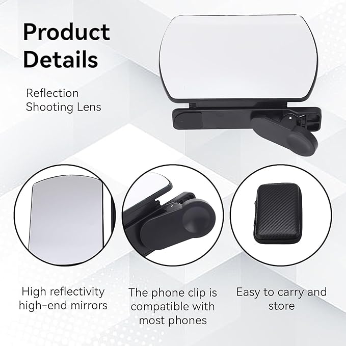 Mirror Effect Lens - Capture Stunning Reflections Instantly,Camera Mirror Reflection Clip for Back Camera Recording, Adjustable Hd Glass Phone Shooting Reflection Mirror (White-Control)