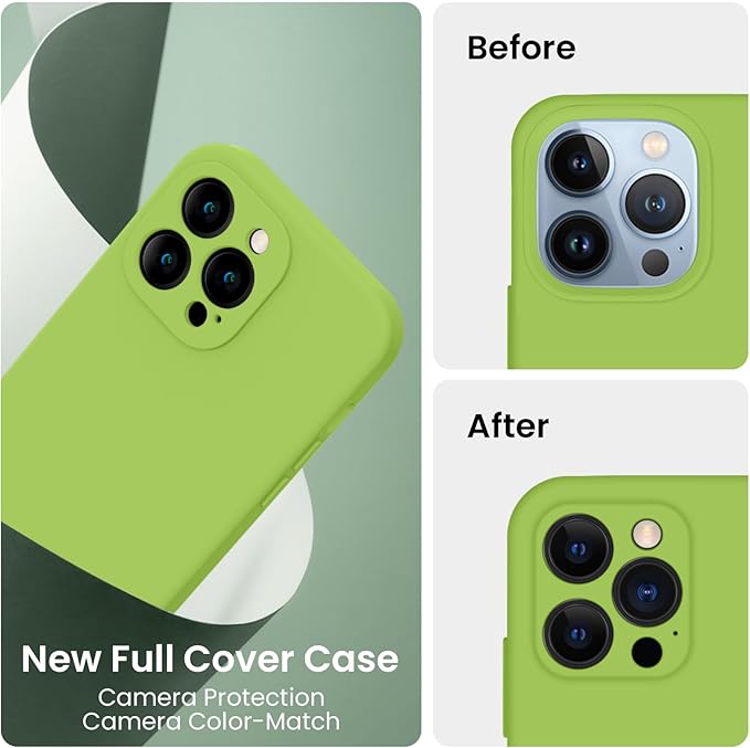 FireNova Designed for iPhone 13 Pro Case, Silicone Upgraded [Camera Protection] Phone Case with [2 Screen Protectors], Soft Anti-Scratch Microfiber Lining Inside, 6.1 inch, Sprout Green