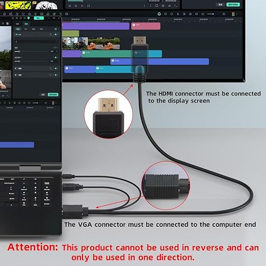 VGA (Sources) to HDMI(Display) Cable 10ft with Audio, VGA to HDMI Adapter Cable Compatible Well Witch Computer/Projector/Laptop to Monitor/TV