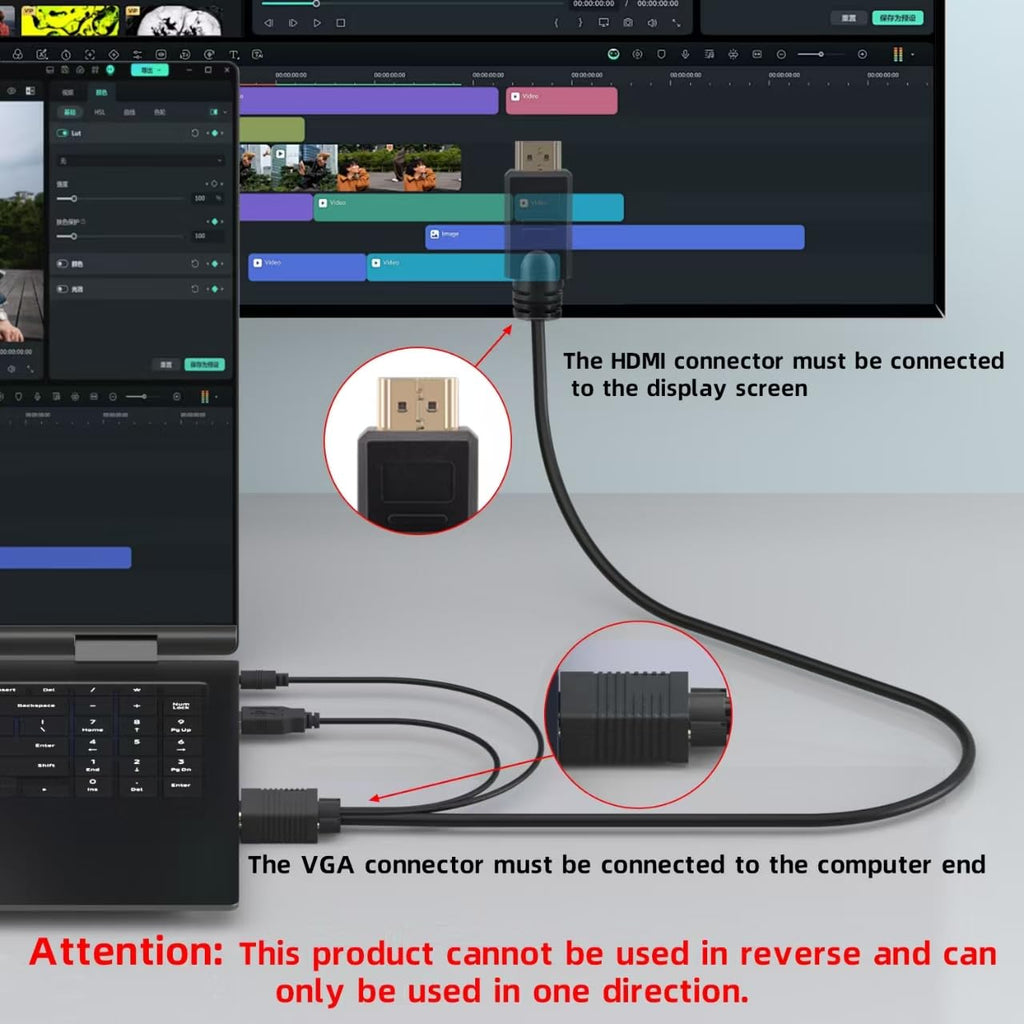 Kirzi VGA (Sources) to HDMI (Display) Cable 6ft with Audio, VGA Maleto HDMI Male Converter Cord Adapter Cable Compatible Witch Computer/Laptop to Monitor/TV, Desktop Laptop Projector to Monitor HDTV