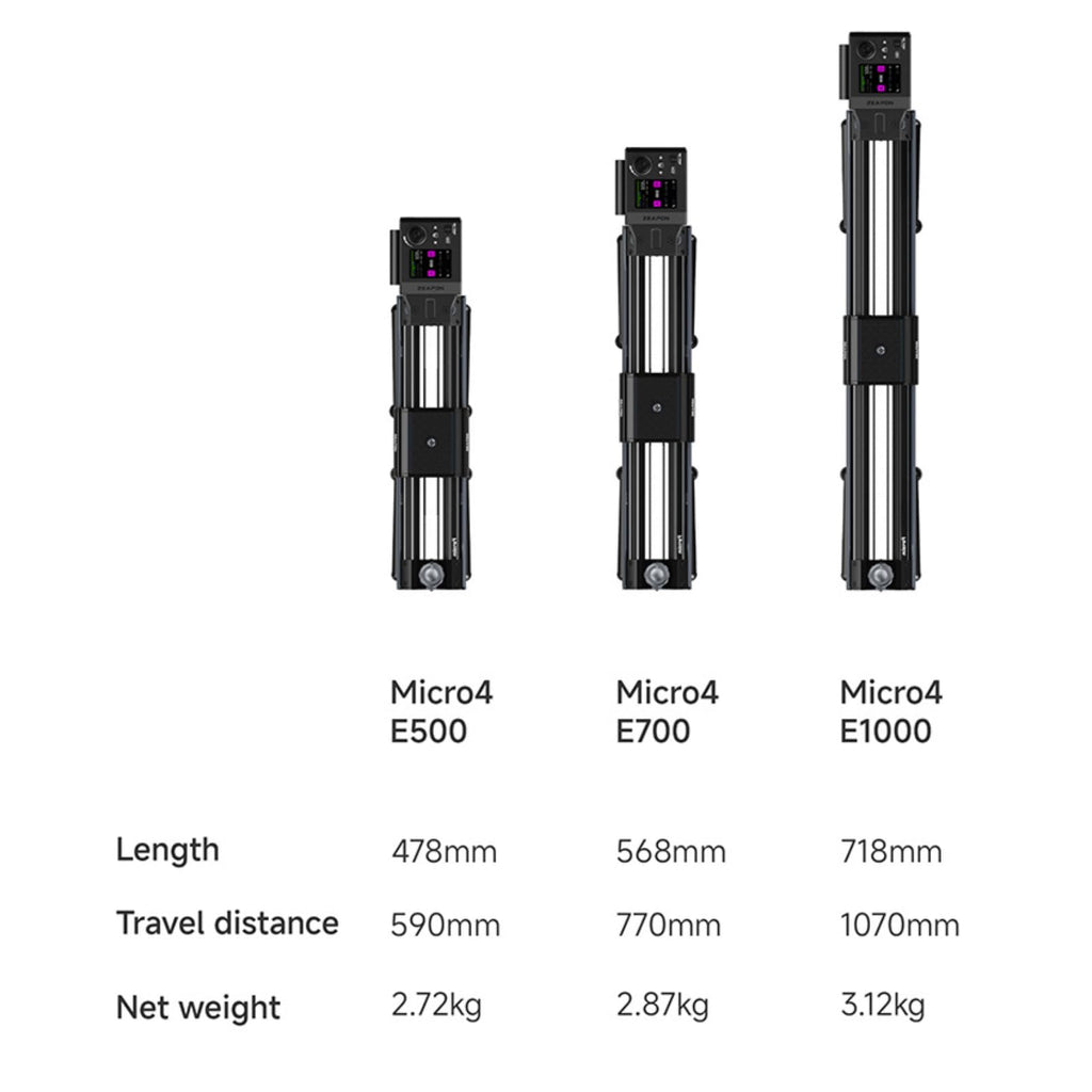 Zeapon Micro4 E500 Double Distance Motorized Camera Slider, High-Speed Low Noise Motor 10-26Lbs Payload, 27''/59cm Compact Slider with Carrying case, LCD Screen, App Control, Smooth Damping Design