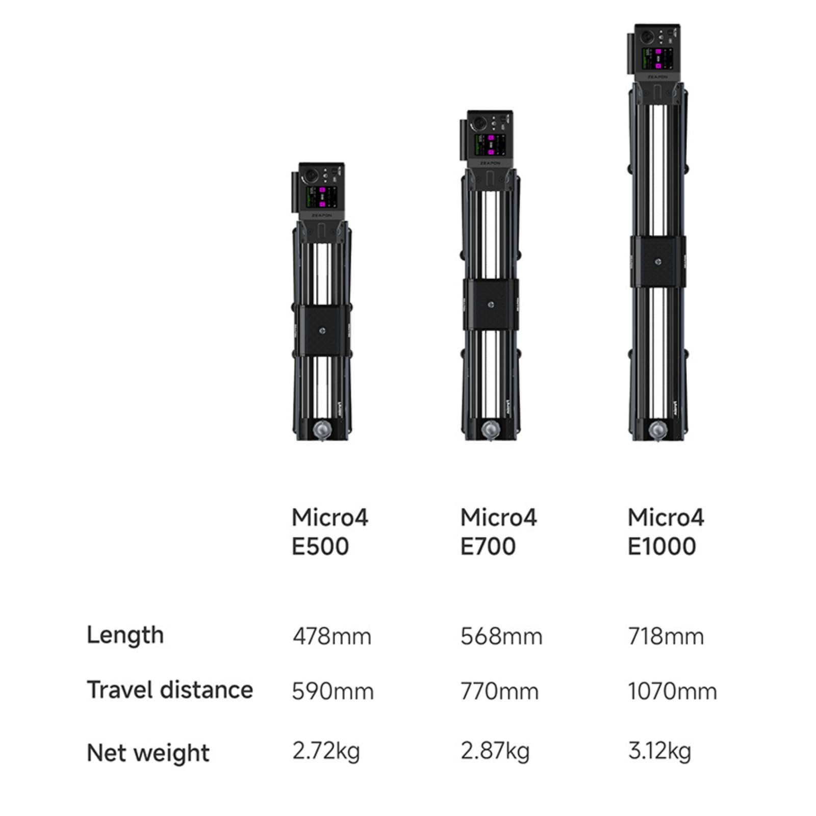 Zeapon Micro4 E500 Double Distance Motorized Camera Slider, High-Speed Low Noise Motor 10-26Lbs Payload, 27''/59cm Compact Slider with Carrying case, LCD Screen, App Control, Smooth Damping Design