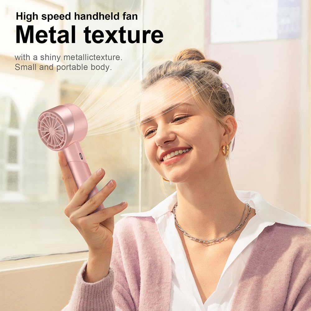 Handheld Fan, Mini Small Portable Turbo Fan, USB Type-C Rechargeable with 4 High Speeds Personal Fans, Max 16 Hours Working Time, Small Hand Fan for Travel, Camping, Office, Home, Outdoor - Pink, G3