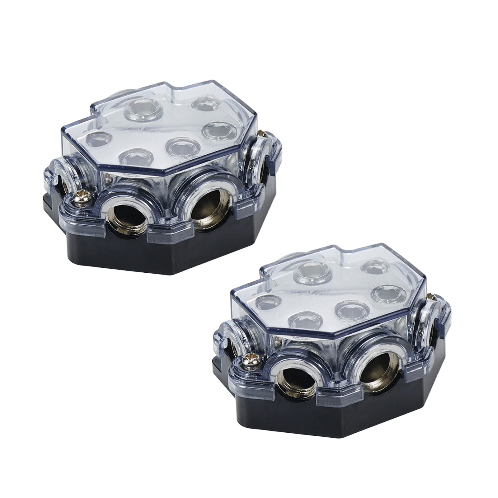 S SYDIEN 2pc Power Distribution Block Car Audio 1 in 5 Ways Out Car Audio Distributions Block 0 Gauge Input 2/4/8 Gauge Out Ground Cable Splitter Distribution Blocks for Automotive