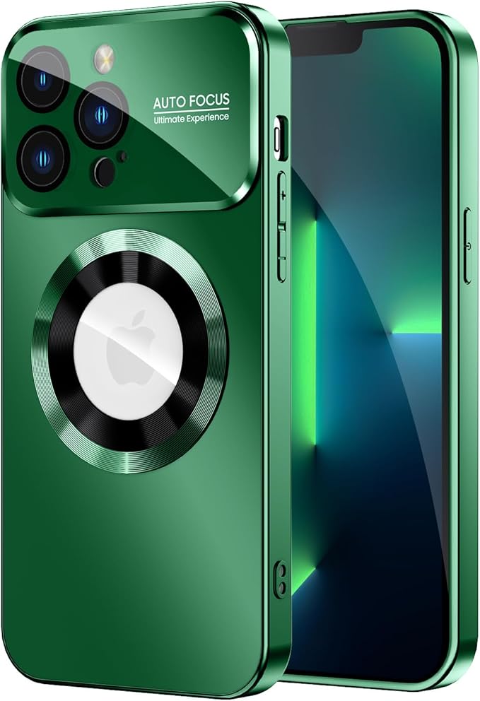Magnetic for iPhone 13 Pro Max Case, Compatible with MagSafe, Built-in Camera Lens Protector, Logo View, Military Grade Drop Proof Phone Case Cover, Dark Green