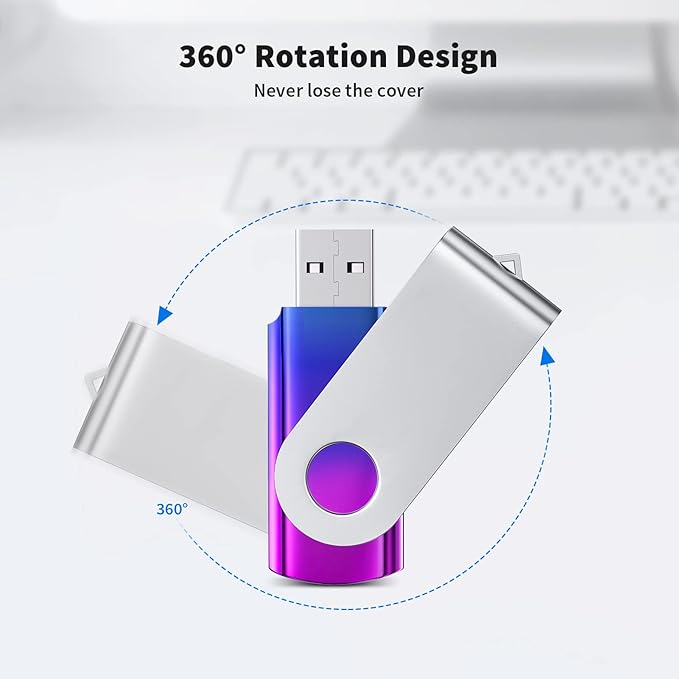 ABLAZE 2GB Flash Drive 2 Pack, USB 2.0 Thumb Drives with Lanyards Swivel USB Memory Stick 2GB（Green and Purple