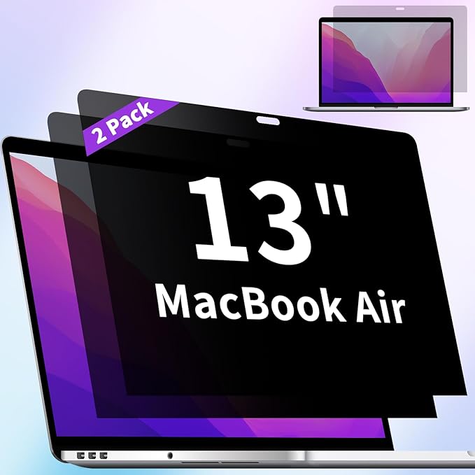 2-Pack Privacy Screen Compatible with MacBook Air 13 Inch (2018, 2019, 2020, 2021, M1), Matte Laptop Privacy Screen Anti Glare Blue Light Filter for Mac 13In