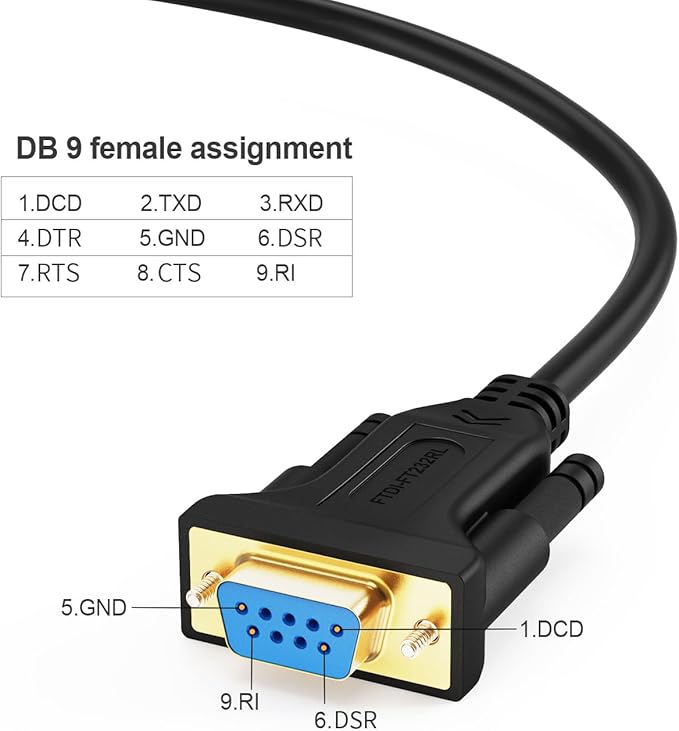 CableCreation USB to RS232 Serial Adapter (FTDI Chip), 10 Feet USB to DB9 Female Converter Cable for Windows 11, 10, 8.1, 8, 7, Vista, XP, 2000, Linux and Mac OS X, macOS, 3 Meters/Black