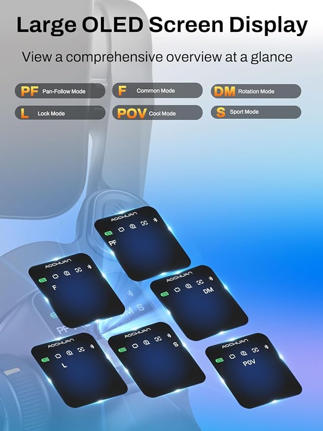 3-Axis Gimbal Stabilizer for iPhone, Smartphone Gimbal w/7.8" Extension Rod, OLED Display, Phone Stabilizer w/Face Tracking, Gesture Control, Video Record for iPhone & Android - Smart V8 Black