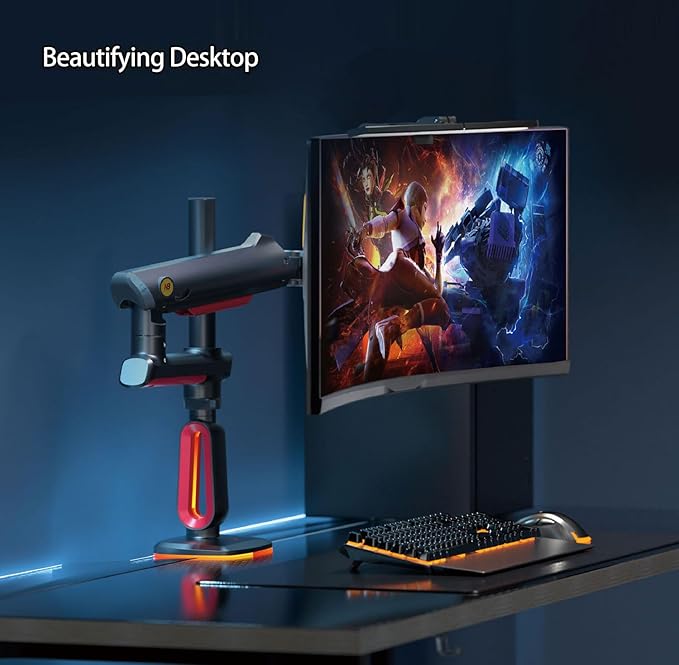 RGB Gaming Monitor-Arm for Flat/Ultrawide/Curved Monitors 32 to 60 inch, Heavy Duty Stand Load up to 20 kg, VESA 75/100 mm Monitor-Mount L70