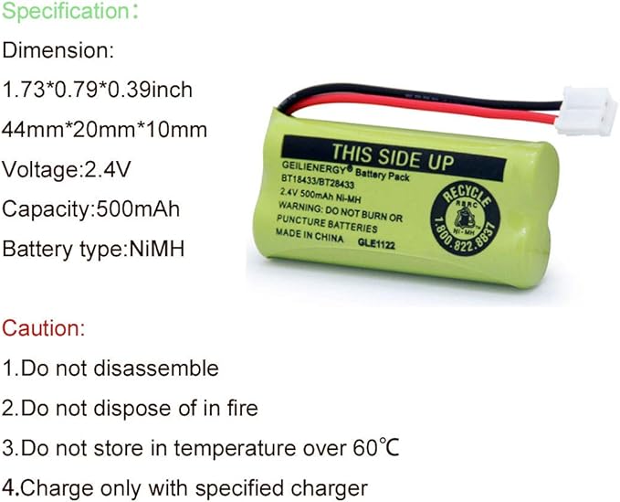 GEILIENERGY BT18433 BT28433 BT184342 BT284342 BT-1011 Battery Compatible for Cordless Phone CS6209 CS6219 CS6229 DS6151 CL80100 CL80109 DCX400 Handset (Pack of 2)