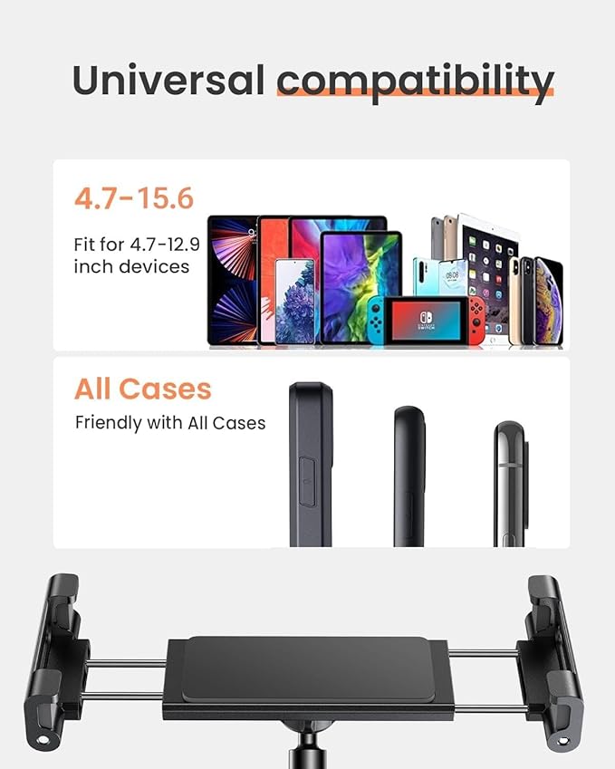 LISEN for iPad Stand for Desk Portable Monitor Adjustable Tablet Stand, Thick Case Friendly iPad Pro Holder Fits(4.7"-15.6") 12.9/10.9/10.2 Air Mini 4 3 2 Fire Tab Nexus Kindle, Black