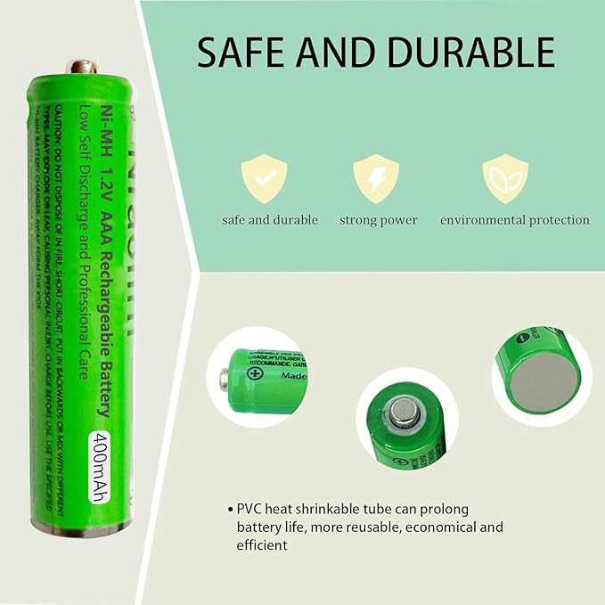 6 Pack Ni-MH AAA Rechargeable Batteries for Panasonic, 400mah AAA Ni-MH Rechargeable Batteries 1.2V for Panasonic Cordless Phones, Remote Controls, Electronics