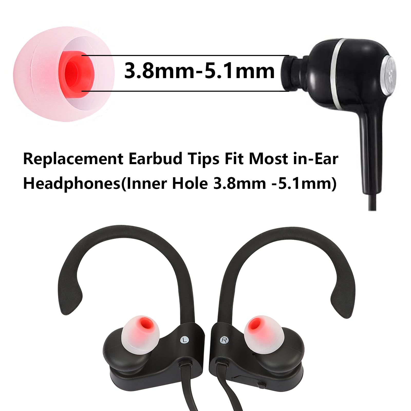 MMYQXI Silicone Replacement Earbud Tips Earbud Covers Ear Tips Fit for in-Ear Headphones (Inner Hole 3.8mm -5.1mm) Earbud Replacement Tips 9 Pairs