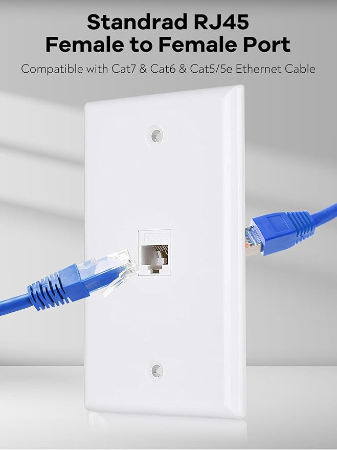 Ethernet Wall Plate, 1 Port Cat6 RJ45 Keystone Inline Coupler Wall Plate for Cat7/6/5/5e Ethernet Devices - White