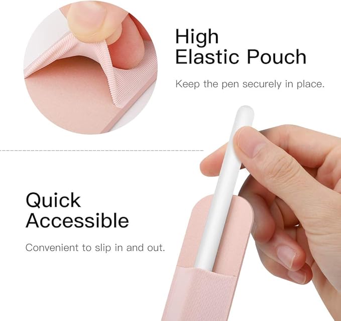 MoKo Pencil Holder Sticker Fit Apple Pencil Pro, Apple Pencil (USB-C), Apple Pencil 1st/2nd Generation, Elastic Pencil Pocket Pouch Adhesive Sleeve Attached to iPad Case for Stylus Pens,Rose Gold