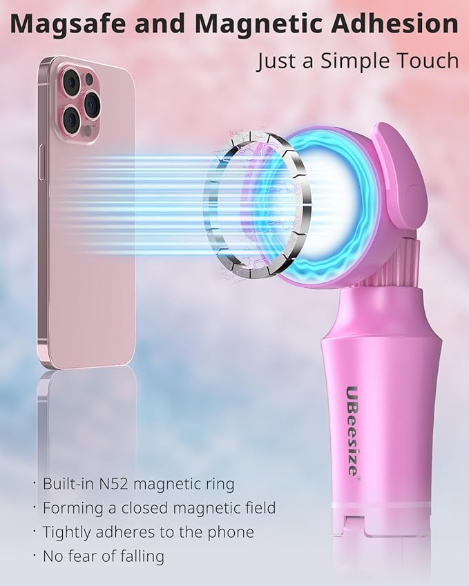 UBeesize 62'' Magnetic Selfie Stick Phone Tripod with Wireless Remote, Extendable Cell Phone Stand, Compatible with MagSafe, Cellphone Stand for iPhone 15 14 13 12 and Android Phones Pink