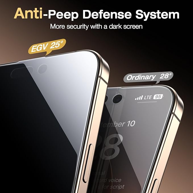 EGV Compatible for iPhone 16 Pro Max Privacy Screen Protector [9H+ Military Grade Shatterproof & 100% Anti Spy], Privacy Screen iPhone 16 Pro Max Tempered Glass, Full Coverage Protection, 2 Packs