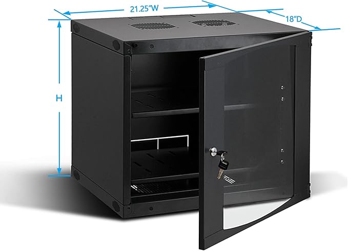 Raising Electronics Wall Mount Server Cabinet for Networking Data Home Video WiFi Internet System with 12 inch Install Depth (6U 450mm deep)
