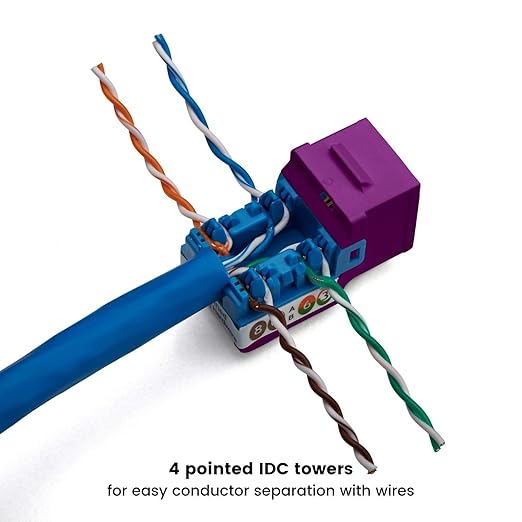 trueCABLE Cat6A Keystone Jack, Unshielded (UTP), 90 Degree Punch-Down, PoE++ (4PPoE), UL Listed, ETL Verified, ANSI/TIA Certified, Modular RJ45 Female, Purple, 24 Pack