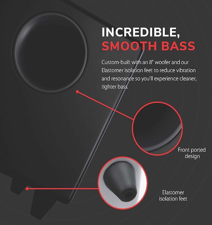 Audioengine S8 Powered Subwoofer Speaker - 250W 8-inch Home Woofer with Built-in Amplifier and Dual Audio Inputs for Home Audio