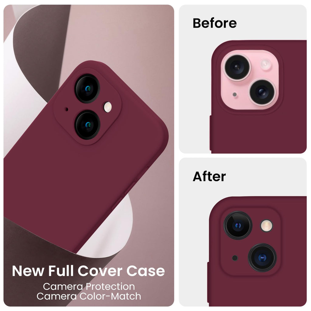 FireNova Designed for iPhone 15 Case, Silicone Upgraded [Camera Protection] Phone Case, Soft Anti-Scratch Microfiber Lining Inside, 6.1 inch, Plum