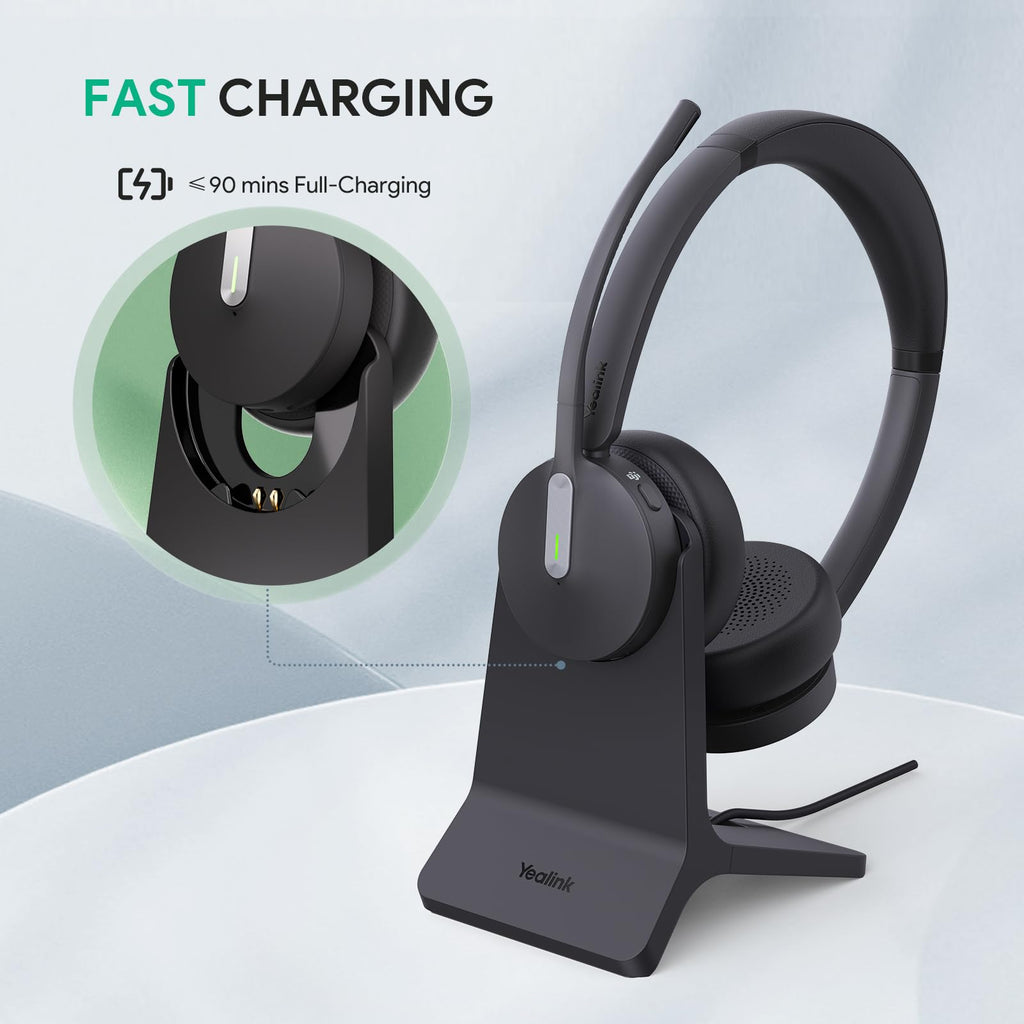 Yealink BH70 with Stand, Wireless Teams Headset with AI Mic Flip-to-Mute