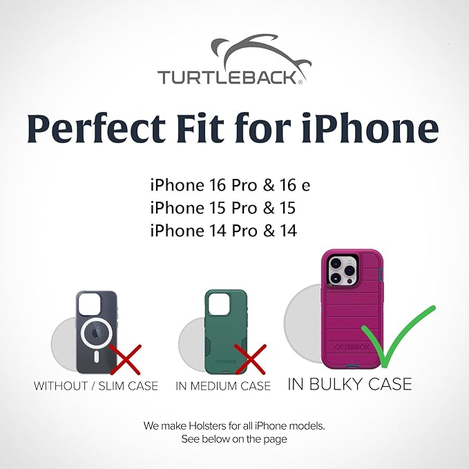 Turtleback Belt Clip for iPhone 16 Pro, 16e, 15 pro 14 Pro 13 Pro -Large- Fits w/Defender Bulky Style Cases, Premium Black Nylon, Horizontal Belt Holder, Magnetic Closure HD Rotating Belt Clip